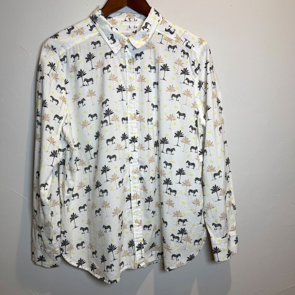 Loft Long Sleeve Shirt Zebra Palm Tree Print Size Large Animal Zoo Novelty
